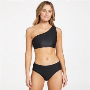 Calia Women's Swim Minimal One Shoulder Top Pure Black, XXS